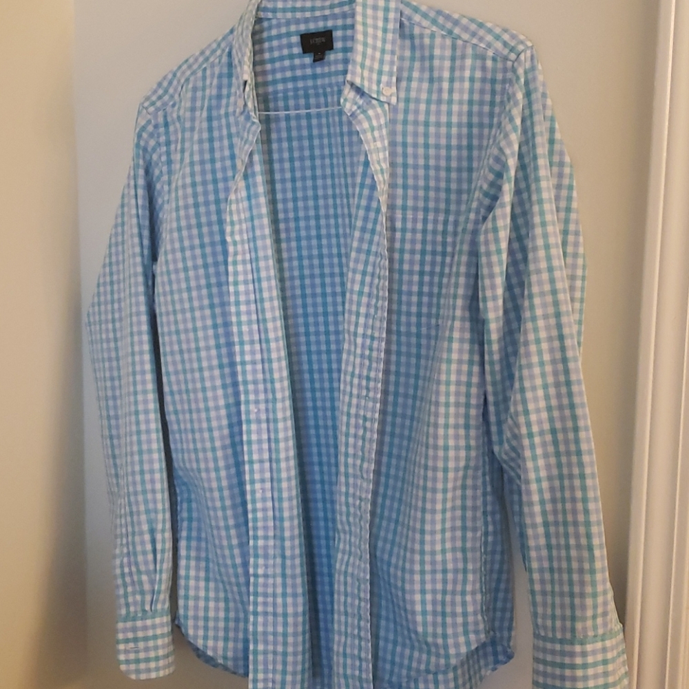 J. Crew Factory Light Blue Plaid M Button Down